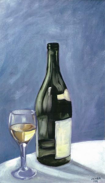 Şaraplı Natürmort - 45x27, 1991, Tuvale Yağlıboya