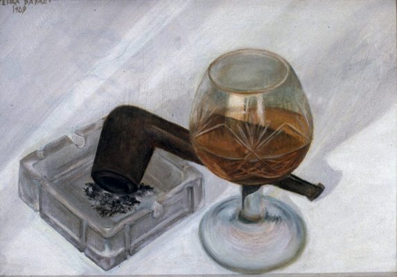 Pipolu Natürmort - 20x30, 1989, Tuvale Yağlıboya